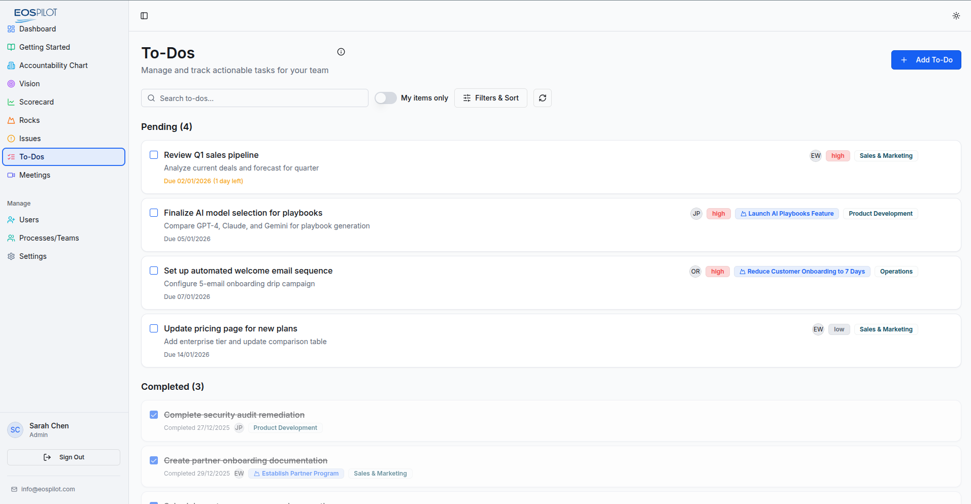 To-Do list with search and filters