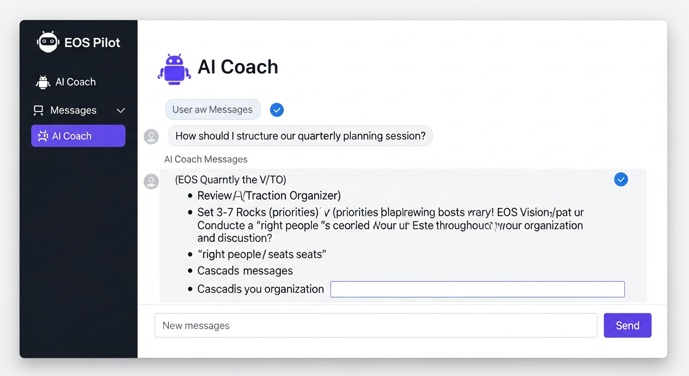 AI Coach chat interface with contextual EOS guidance